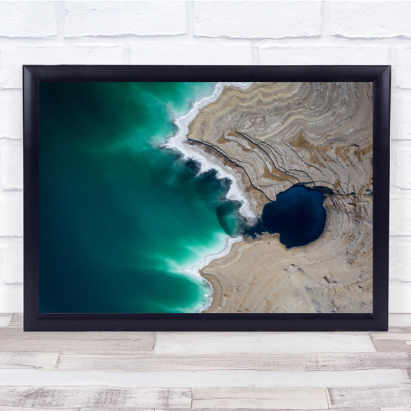 Landscape Drone Sinkhole Green Dead Sea Above Rock Beach Wall Art Print