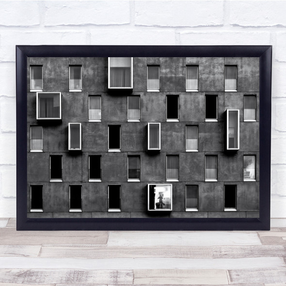 Memory Rectangle Windows Checkers building Black & White Wall Art Print