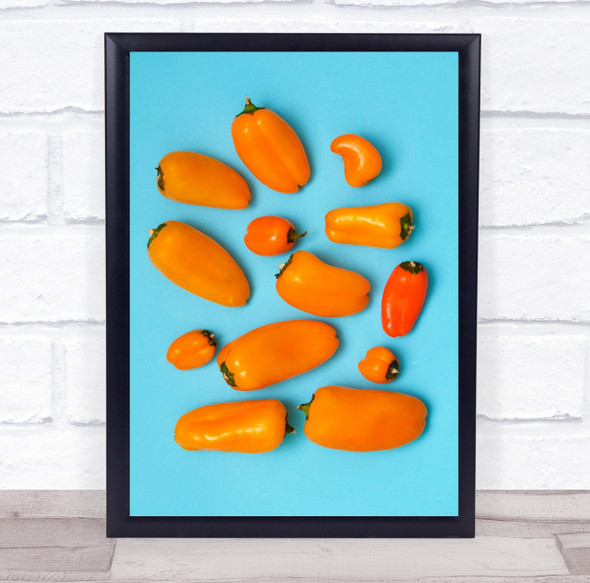 Orange peppers Blue background Sao Paulo Orange And Blue Wall Art Print