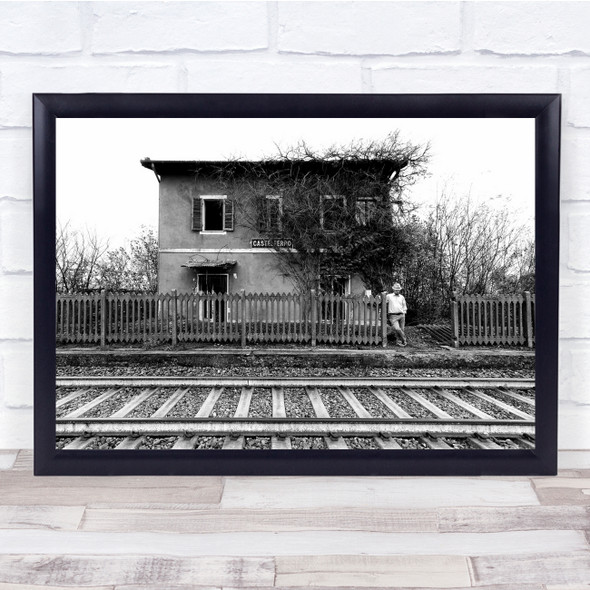 Person Fence Station House Railroad Railway Tracks Lines Wall Art Print