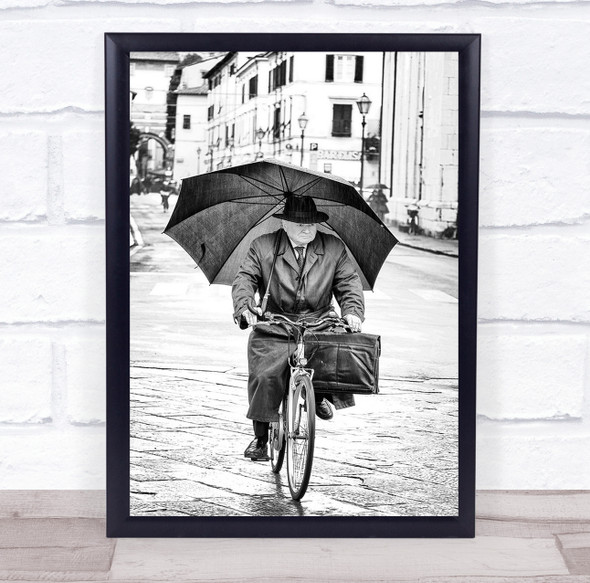 Rain Pioggia Street Mood Umbrella Bike Lucca Italy Rainy Wall Art Print