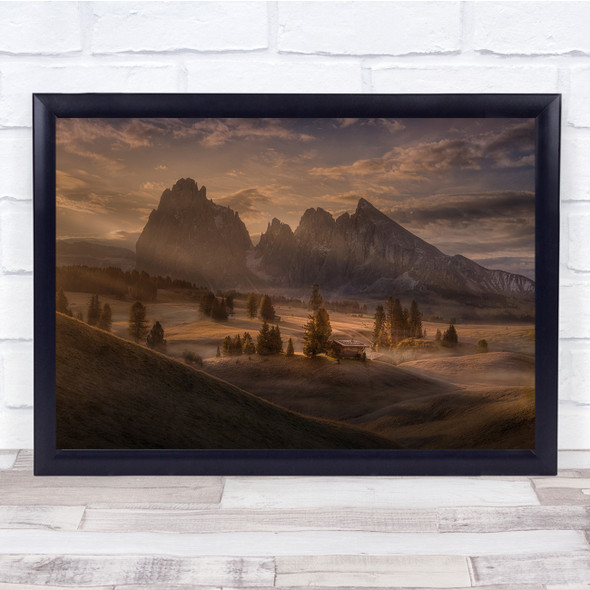 Sunrays across mountain trees Pointed Peaks Summit Trees Wall Art Print