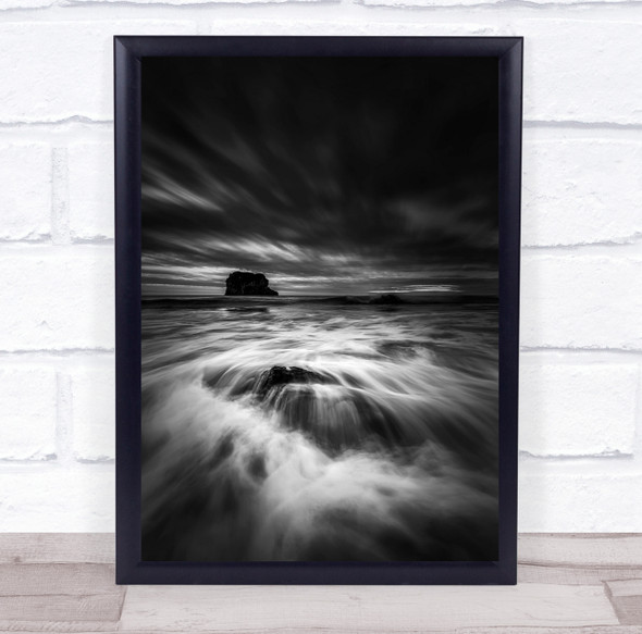 Beach Asturias Ballota Llanes Playa Bn Monochrome ocean Wall Art Print