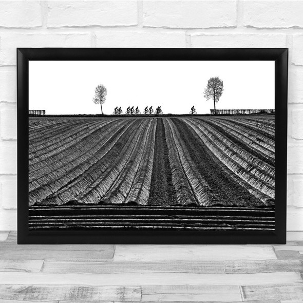 Bicycles Black & White Silhouette Agriculture Landscape Wall Art Print