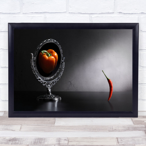 Chili Pepper Mirror Conceptual Still Life Red Vegetable Wall Art Print