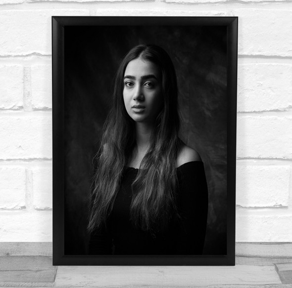 Girl Model Woman Portrait Black & White Hair Face Maral Wall Art Print
