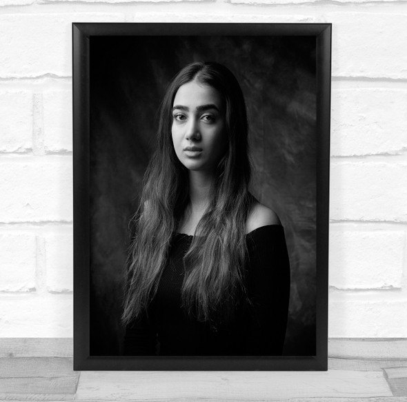 Girl Model Woman Portrait Black & White Hair Face Maral Wall Art Print