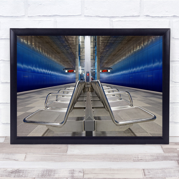 Hamburg Metro Train Station Germany Blue Seats Geometry Wall Art Print