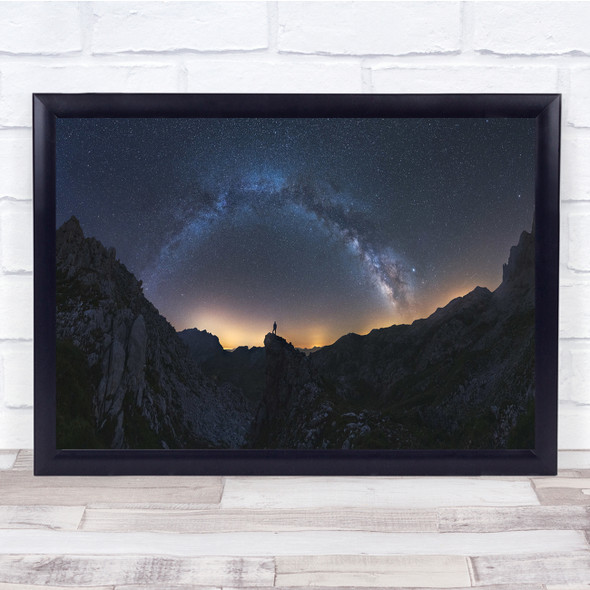 Panoramic dusk mountains galaxy night sky constellation Wall Art Print