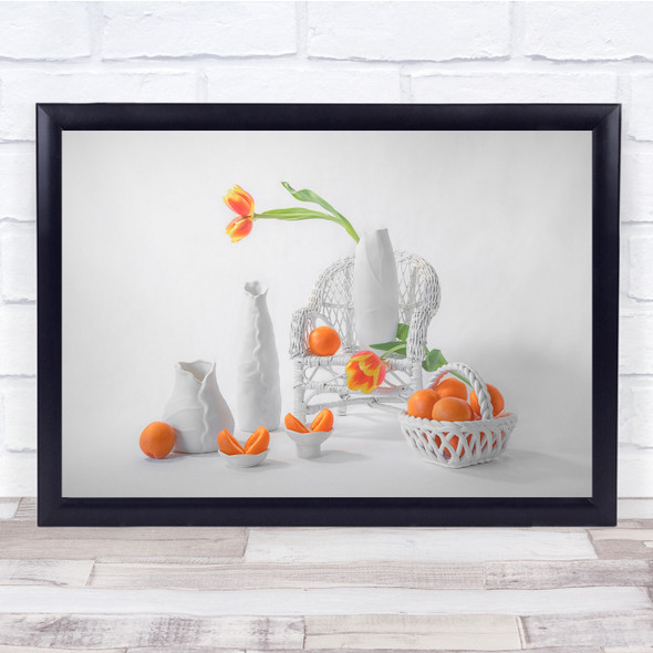 Peach Tulip Fruit Basket Orange Peaches Vase Still Life Wall Art Print