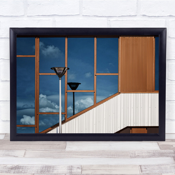 School Building Glass Windows Reflection Clouds Lantern Wall Art Print