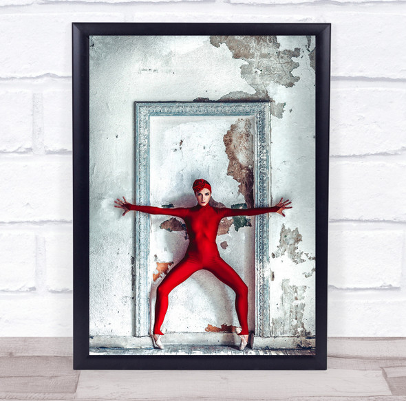 Woman In Red Model Dance Dancer Dancing Pose Frame Door Wall Art Print