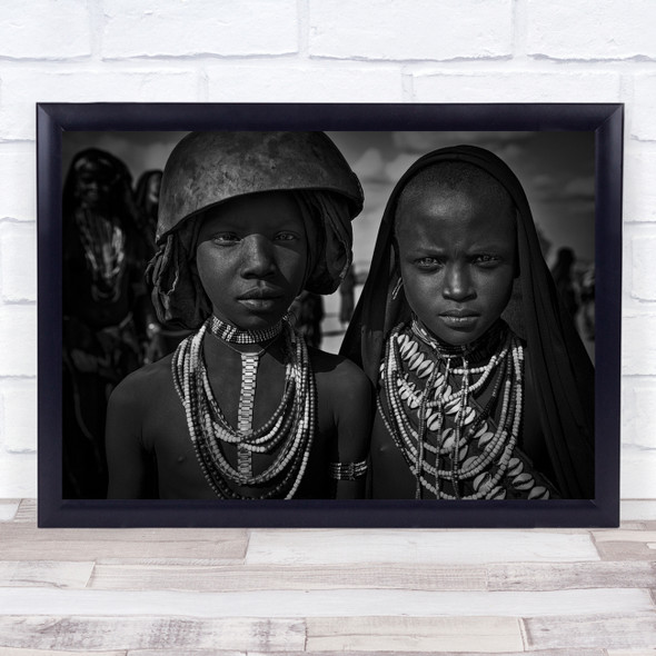 African children necklaces and headwear close up stare Wall Art Print