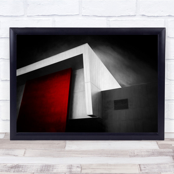 Building Architecture White, Black and Red door Garage Wall Art Print