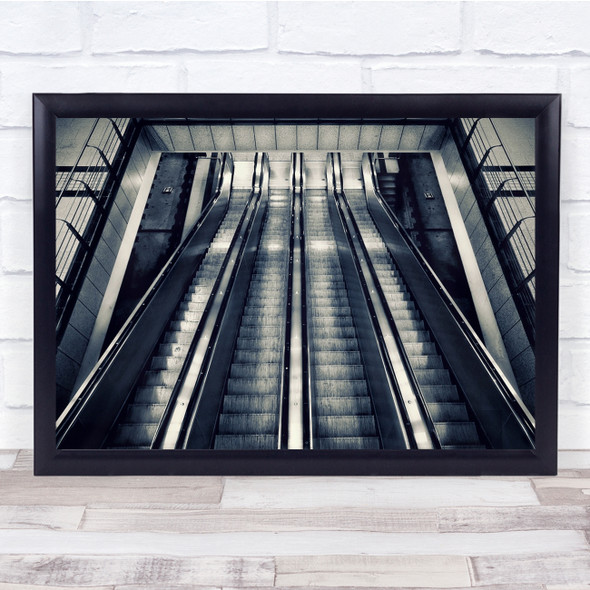 Escalator Symmetry Architecture Toned Geometry Germany Wall Art Print