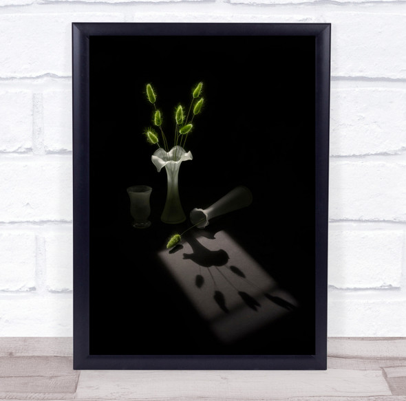 Grass Green Shadow Vase Still Life Dark Low Key floral Wall Art Print