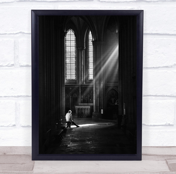 Into The Light ray chuirch man sitting black and white Wall Art Print