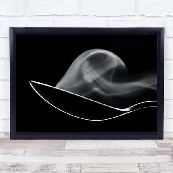 Spoon Outline Metal Contrast Smoke Steam Black & White Wall Art Print