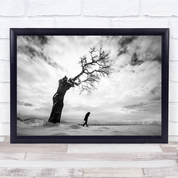 Landscape Silhouette Winter Tree Lonely Black & White Wall Art Print