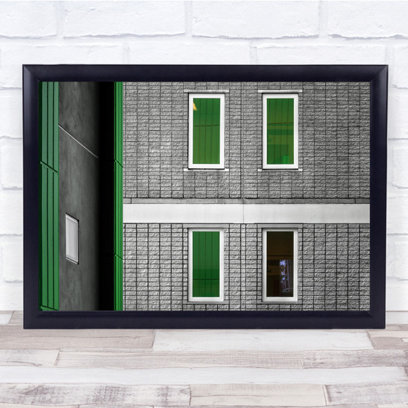 Mint Green Windows Curtains Abstract Brick Work Three Wall Art Print