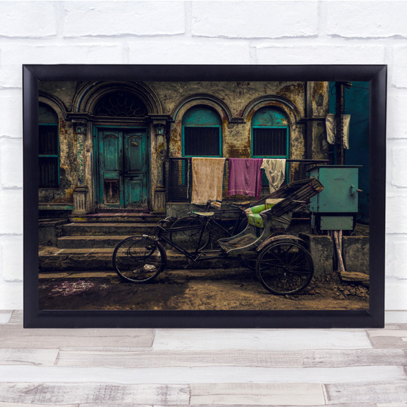 Old Streets (Benares) tricycle vintage dirty building Wall Art Print