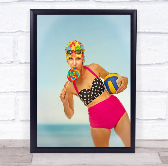 Summertime colourful swimwear volleyball and lollipop Wall Art Print