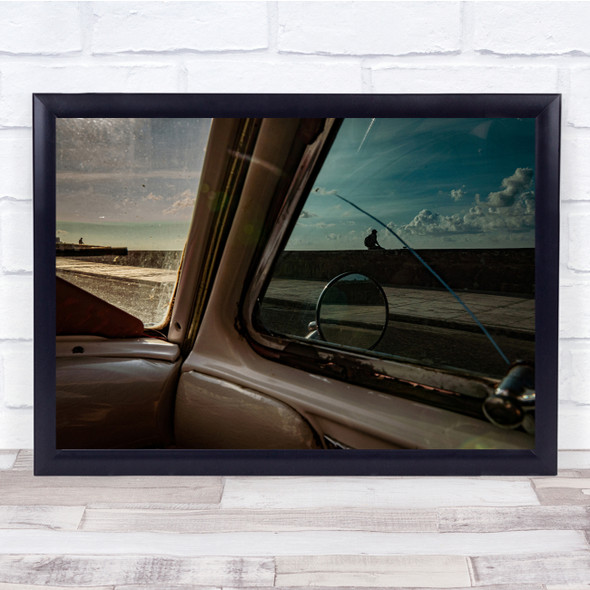 Cuba Steet Havana Malecon Sitting Car Window Through Wall Art Print