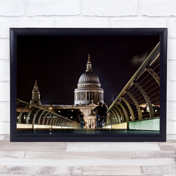 London Cathedral Street Night People St Pauls Bridge Wall Art Print