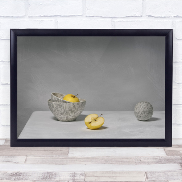 Minimalist Apple Bowl Minimalism Fruit Yellow Apples Wall Art Print