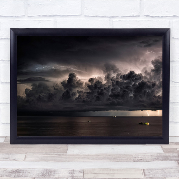 Storm Mediterranean Sea Ships Lightnings Clouds Boat Wall Art Print