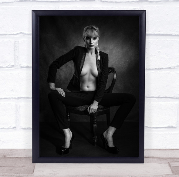 The Boss Is Back topless blazer suit black and white Wall Art Print