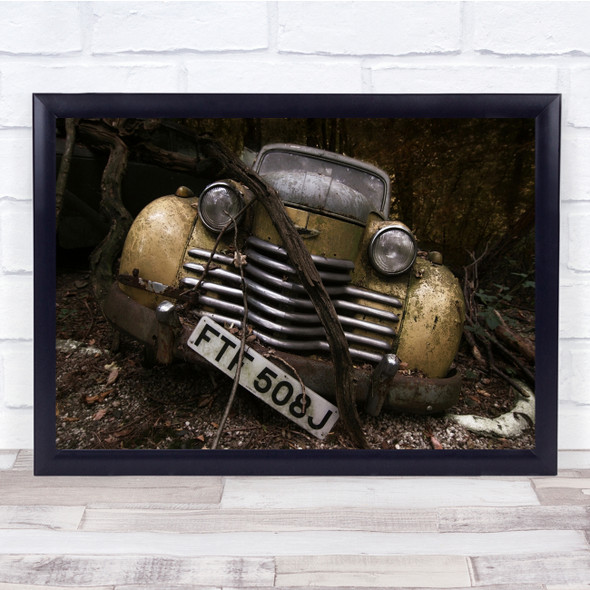 Yellow Autumn Car Decay Classic Old Broken Abandoned Wall Art Print