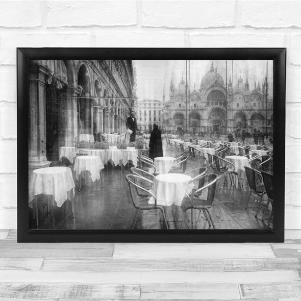 texture Tables Reservation Man Waiter Black & White Wall Art Print