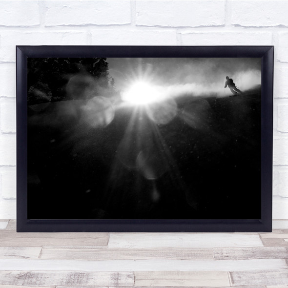 Action Skier Sun Glare Silhouette Winter Snow Sport Wall Art Print