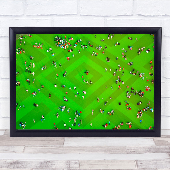 Bright Green Field People Ariel View Diamond Shapes Wall Art Print