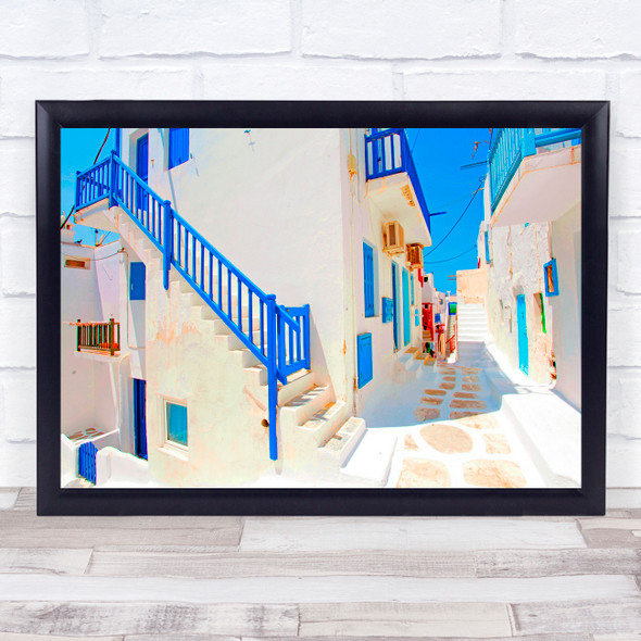 Greece Mykonos Village Kitch Postcard Iii buildings Wall Art Print