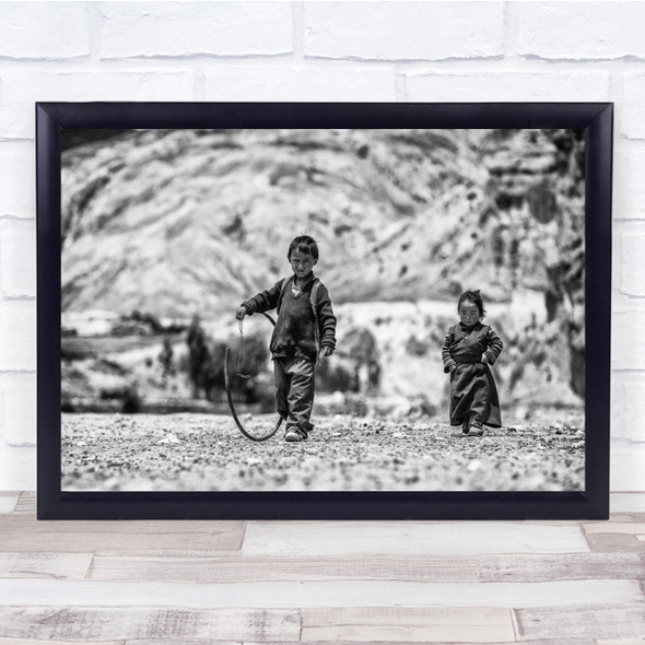 Nepal Kids Black and white Metal circular bar robes Wall Art Print