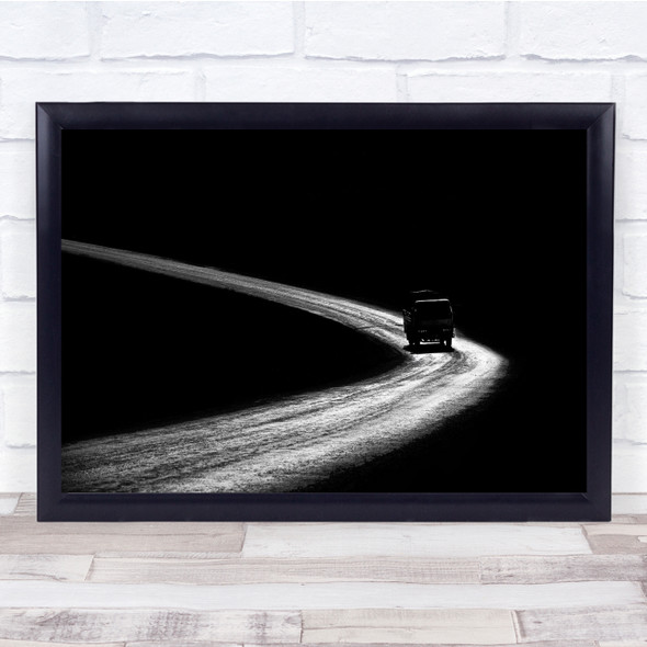 Road Way Truck Driving Transportation Black & White Wall Art Print