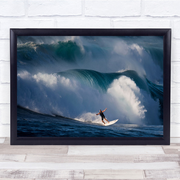 Surfer Surfing Balance Gravity Water Waves Sea Blue Wall Art Print