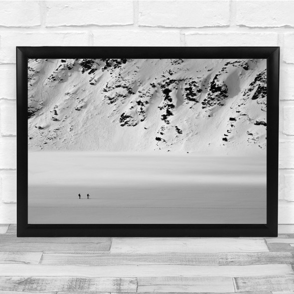 Black & White Skiing Minimal Mountains Lake Winter Wall Art Print