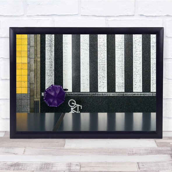 Crossing Bike Path Striped Purple Umbrella Walking Wall Art Print