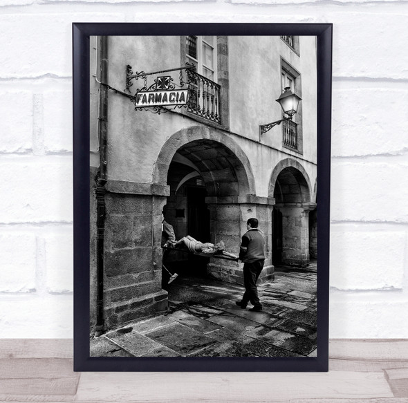 First Aid pharmacy medics hospital black and white Wall Art Print