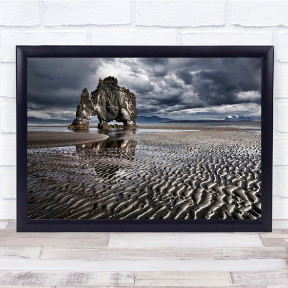 Iceland Hvitserkur Landscape Rock Beach Water Sand Wall Art Print