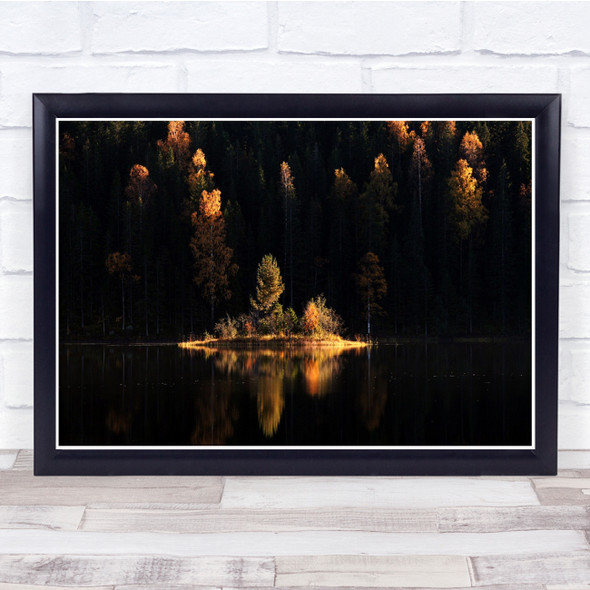 Reflection Water Lake Forest Landscape Fall Sweden Wall Art Print