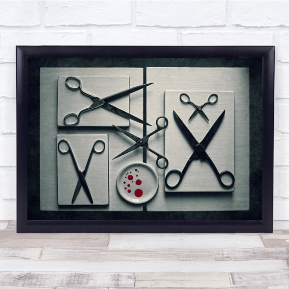 Scissors Graphic Blood Red Geometry Abstract Still Wall Art Print