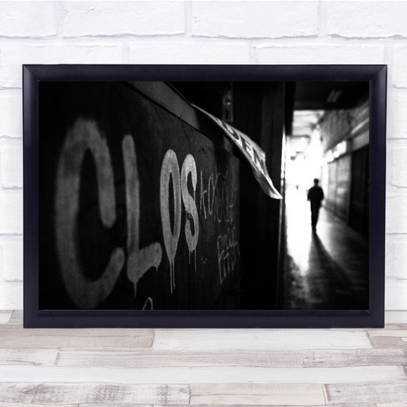 Silhouette Street 21 Graffiti Black & White bridge Wall Art Print