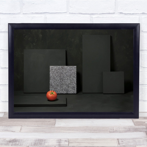 Still-life Black Dark Red Tomato Geometric Squared Wall Art Print