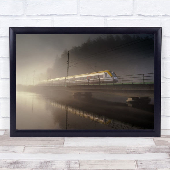 Train Transportation River Bridge reflection Foggy Wall Art Print