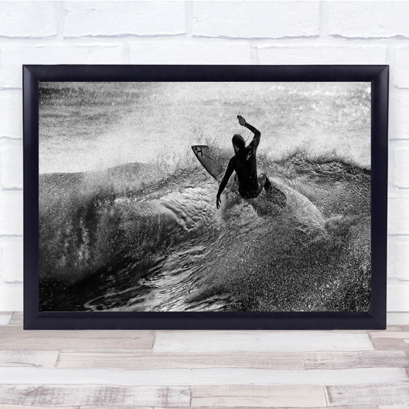 black and white still life seascape waves surfing Wall Art Print