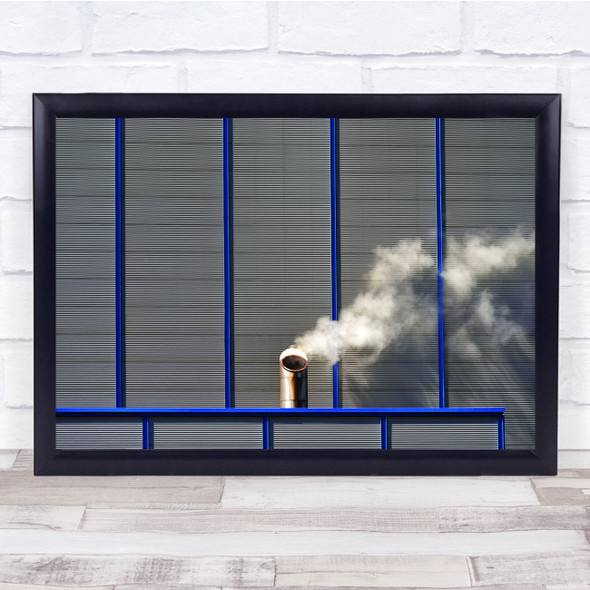 Blue Lines Abstract Architecture Smoke Steam Pipe Wall Art Print